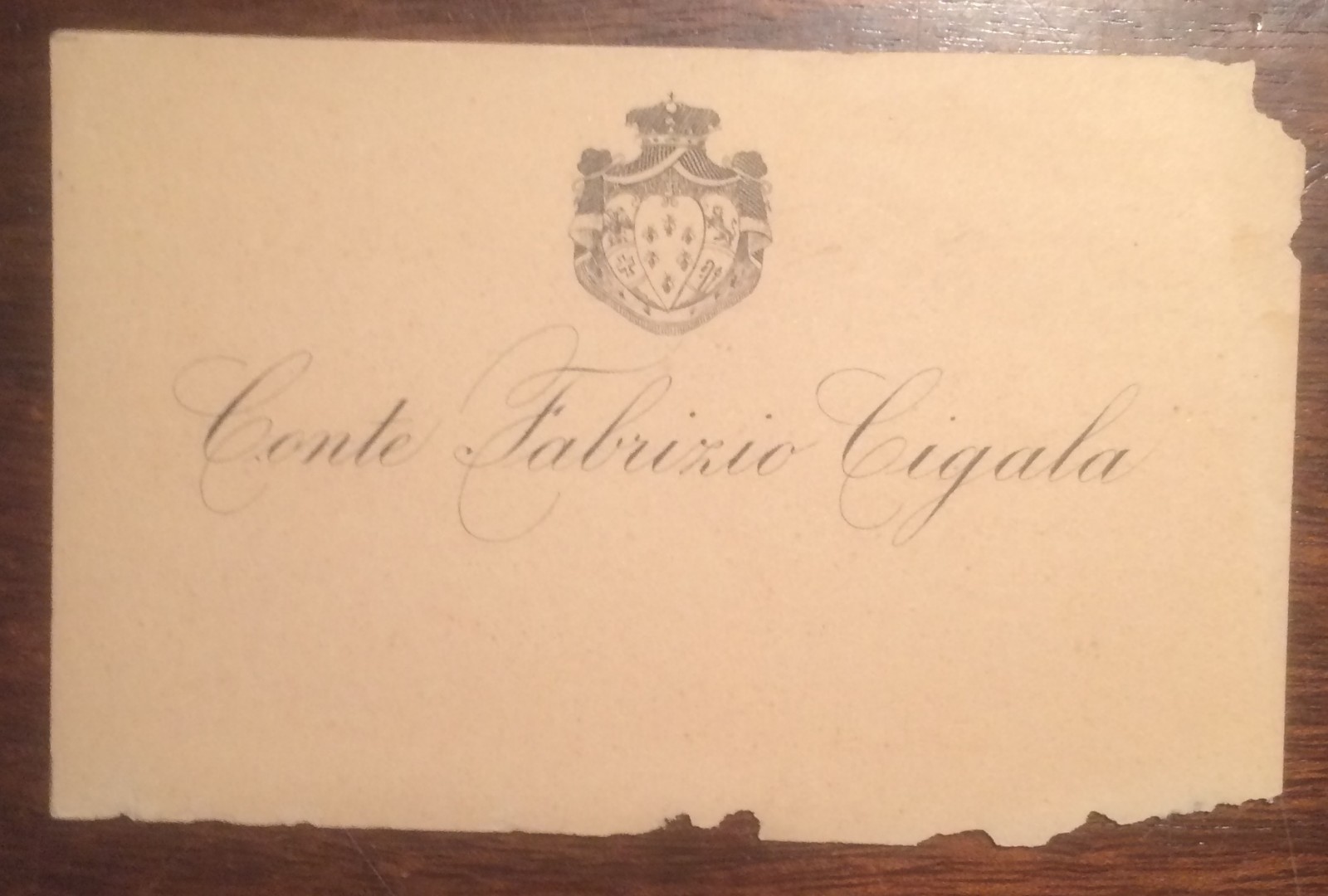 Araldica Nobiltà: Antico Biglietto Da Visita Conte Cigala