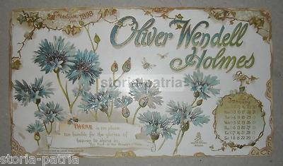 Botanica, Fiori E Storia Naturale: Calendario Cromolitografico Oliver Wendell Holmes 1898