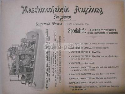 Firenze: Macchine Tipografiche Antiche. Rotativa Per Giornali Augsburg. Pubblicità.