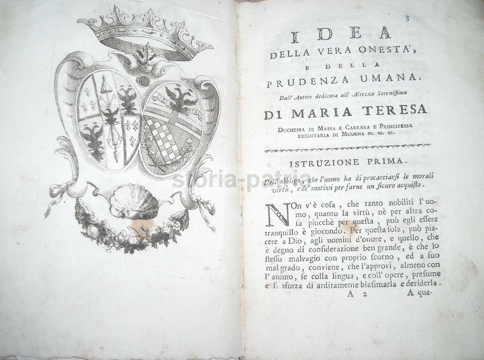 Marche, Pesaro: Idea Della Vera Onestà E Della Prudenza Umana, De Rossi, Araldica, Settecento