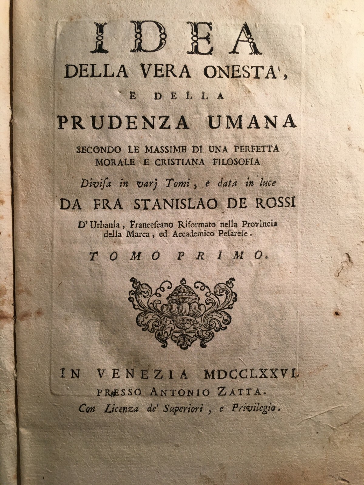 Marche, Pesaro: Idea Della Vera Onestà E Della Prudenza Umana, De Rossi, Araldica, Settecento
