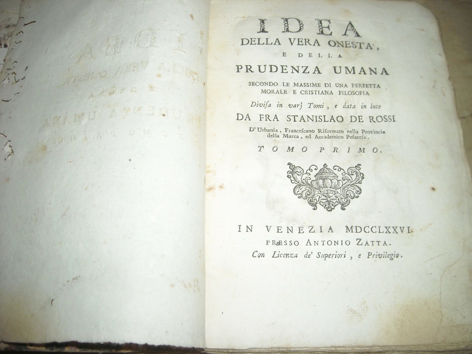Marche, Pesaro: Idea Della Vera Onestà E Della Prudenza Umana, De Rossi, Araldica, Settecento