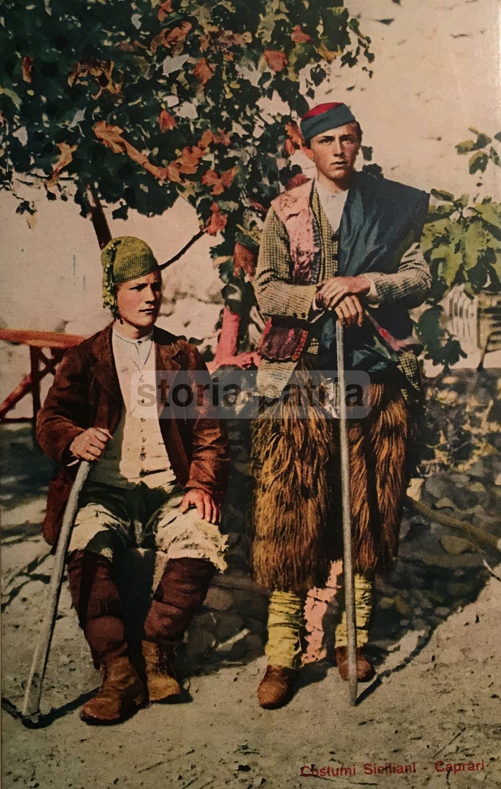 Antropologia E Folklore Della Sicilia: Costumi Popolari, Pastori E Caprai. Cartolina d'Epoca.