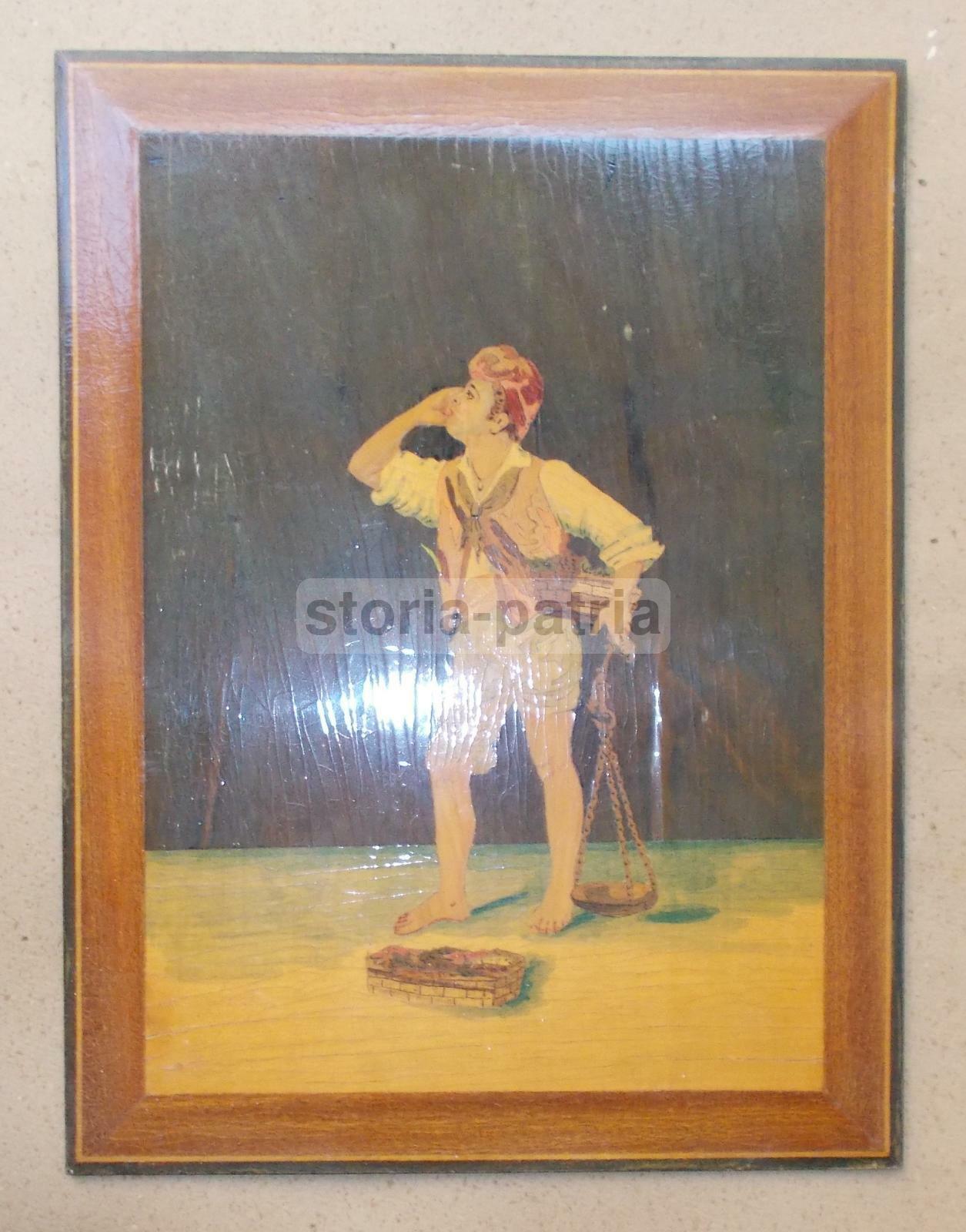 Pannello Intarsiato Con Venditore Ambulante, Manifattura Di Sorrento