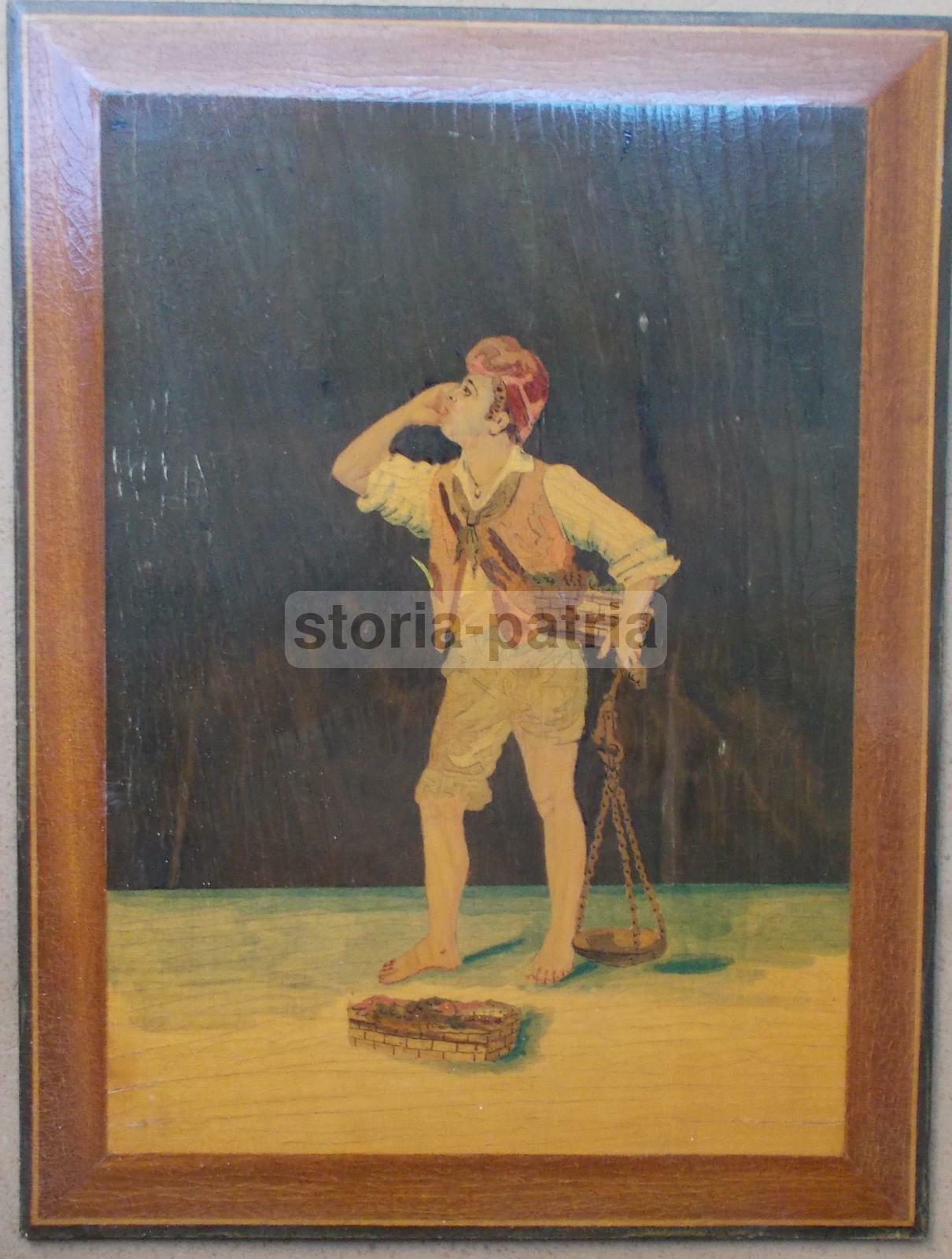 Pannello Intarsiato Con Venditore Ambulante, Manifattura Di Sorrento