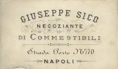 Naples - Giuseppe Sico Foodstuffs and Groceries - Antique Business Card