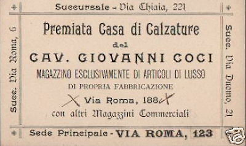 Napoli   Calzoleria Scarpe Coci: Antico Biglietto Da Visita Pubblicitario d'Epoca