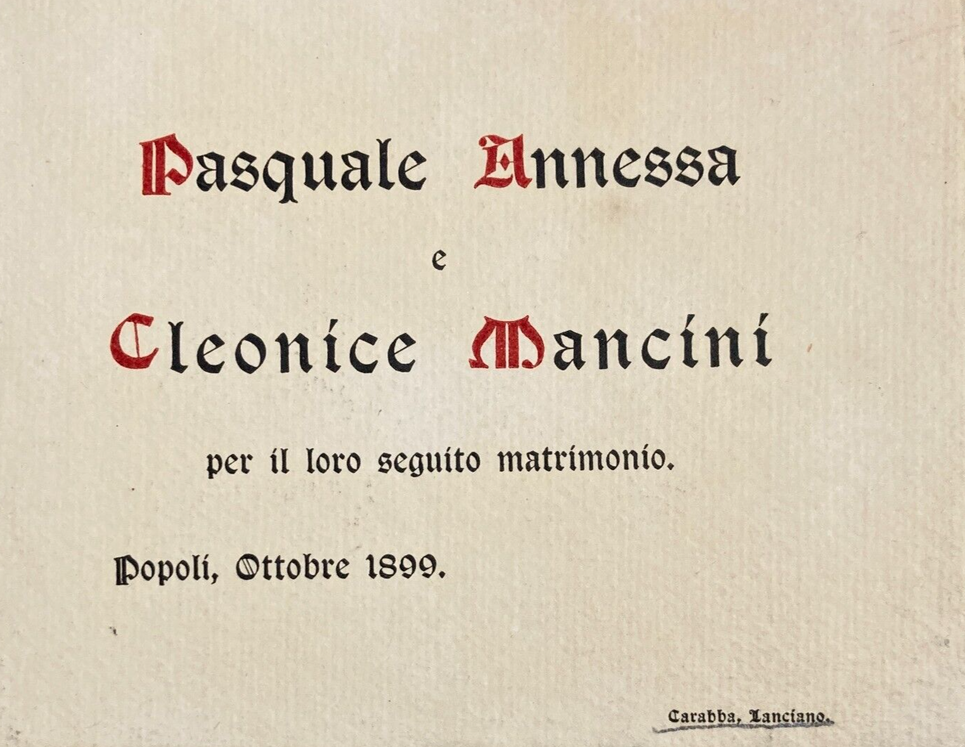 Abruzzo, Popoli, Lanciano: Antico Invito Per Nozze, Sposalizio Annessa E Mancini