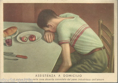 Cartolina Propagandistica d'Epoca: Assistenza Domiciliare, Povertà, Padre Guido