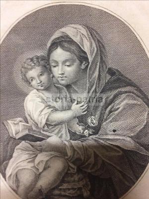Antica Stampa Popolare Devozionale: Madonna Col Bambino, Rara Iconografia, Mochetti