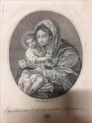 Antica Stampa Popolare Devozionale: Madonna Col Bambino, Rara Iconografia, Mochetti