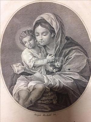 Antica Stampa Popolare Devozionale: Madonna Col Bambino, Rara Iconografia, Mochetti