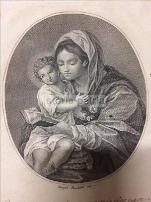 Antica Stampa Popolare Devozionale: Madonna Col Bambino, Rara Iconografia, Mochetti