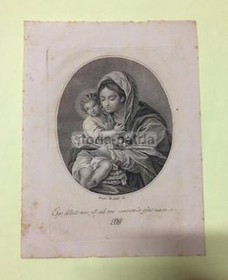 Antica Stampa Popolare Devozionale: Madonna Col Bambino, Rara Iconografia, Mochetti