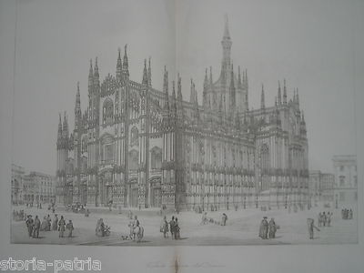 Milano, Duomo: Grande Veduta Prospettica Della Facciata, Incisione Antica