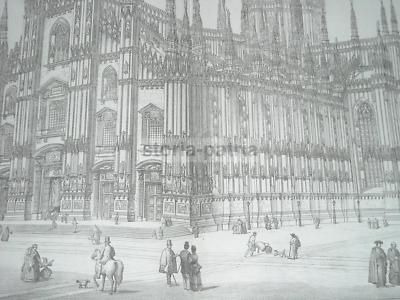 Milano, Duomo: Grande Veduta Prospettica Della Facciata, Incisione Antica