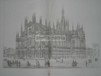 Milano, Duomo: Grande Veduta Prospettica Della Facciata, Incisione Antica