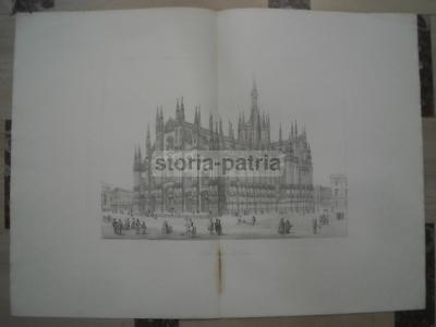 Milano, Duomo: Grande Veduta Prospettica Della Facciata, Incisione Antica
