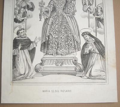 Madonna Del Rosario. Antica Stampa Popolare Devozionale Del XIX Secolo