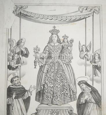 Madonna Del Rosario. Antica Stampa Popolare Devozionale Del XIX Secolo