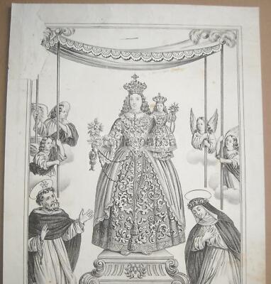 Madonna Del Rosario. Antica Stampa Popolare Devozionale Del XIX Secolo