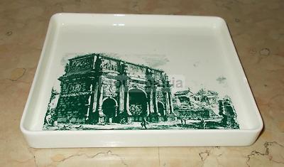 Inusuale Vassoio In Ceramica Verbanum Stone, Veduta Di Roma, Laveno