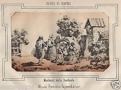 Basilicata, Lucania: Costumi Popolari Montanari. Antica Litografia Del XIX Secolo