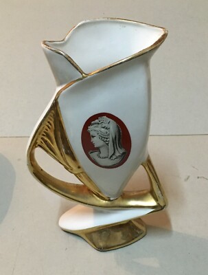 Vaso Portafiori In Ceramica Con Decoro Tipo Cammeo Napoletano, Metà Novecento