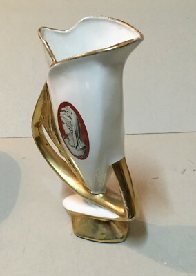 Vaso Portafiori In Ceramica Con Decoro Tipo Cammeo Napoletano, Metà Novecento