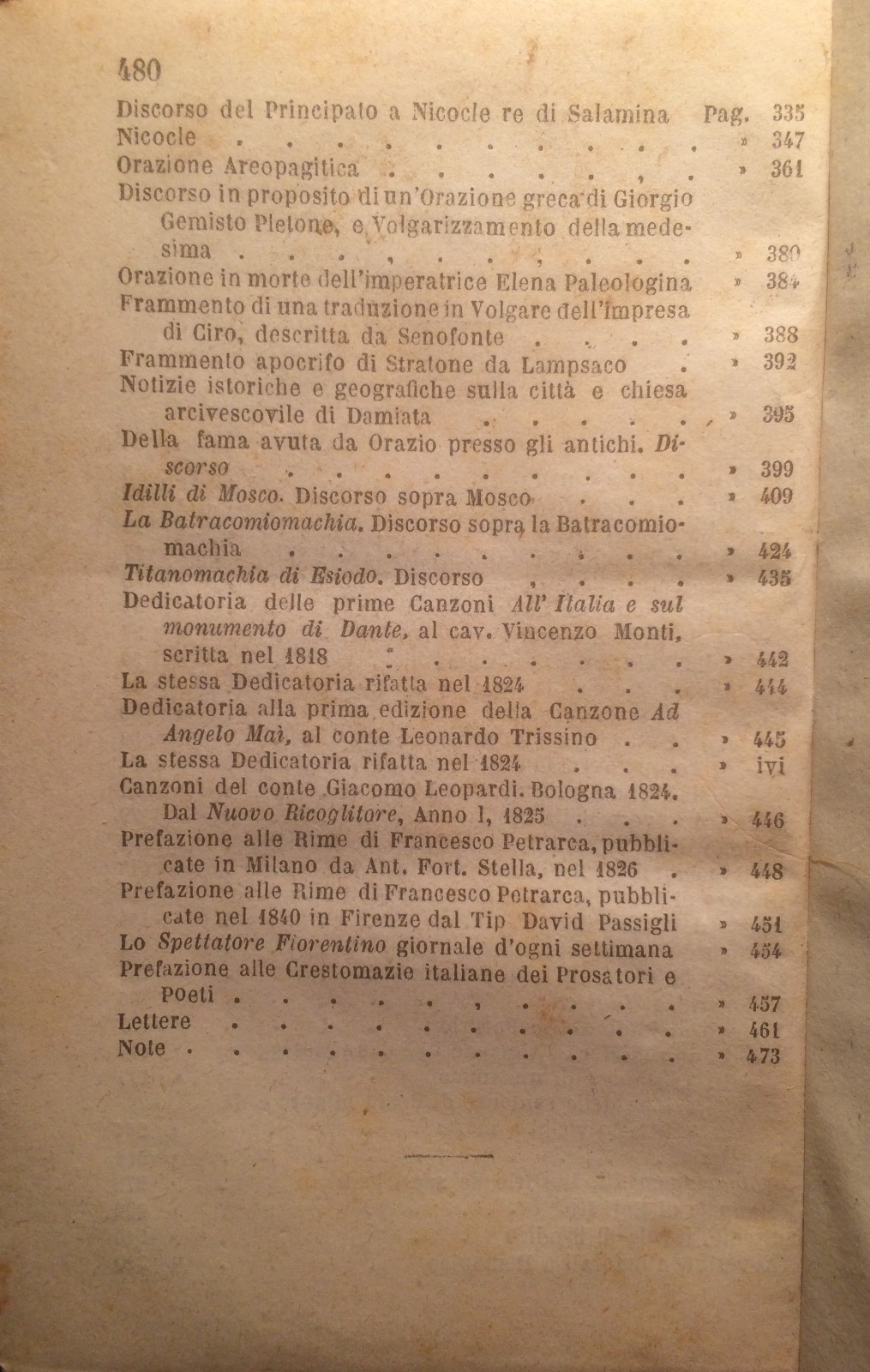 Giacomo Leopardi, Prose. Milano, Guigoni, 1873