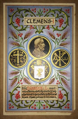 Papa Clemente I: Cartolina Cromolitografica, Serie Vite Dei Pontefici, Stemma Araldico, 1903