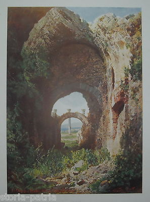 Lazio, Campagna Romana, Ostia, Antico Teatro. Veduta Di Carlo Ferrario. Stampa d'Epoca.