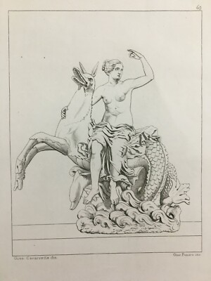 Arte, Mitologia, Scena Allegorica, Antica Incisione, Artisti Cavarretta Fusaro, XIX Secolo