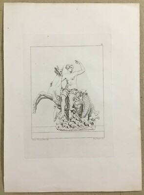 Arte, Mitologia, Scena Allegorica, Antica Incisione, Artisti Cavarretta Fusaro, XIX Secolo