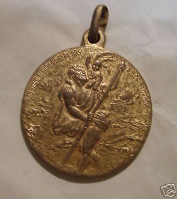 San Cristoforo, Medaglia Devozionale d'Epoca In Metallo Dorato