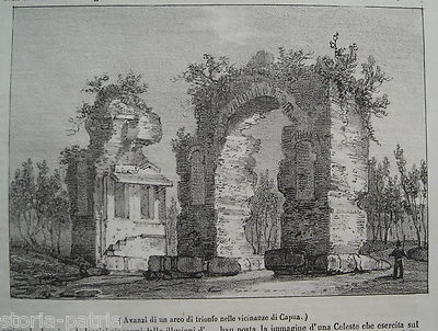Campania, Capua, Antiche Rovine. Veduta Litografica Del XIX Secolo