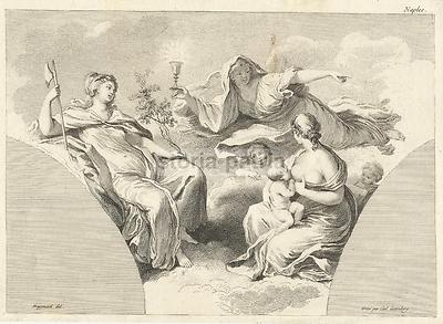 Incisione Allegorica Settecentesca Da Francesco Solimena, Napoli