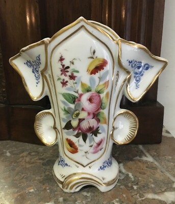 Vaso Portafiori In Porcellana Fiorata E Dorata, Fine XIX Secolo