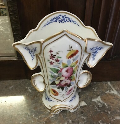 Vaso Portafiori In Porcellana Fiorata E Dorata, Fine XIX Secolo