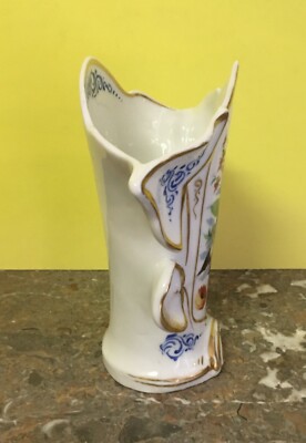 Vaso Portafiori In Porcellana Fiorata E Dorata, Fine XIX Secolo