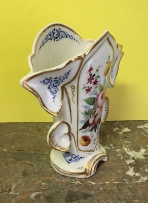 Vaso Portafiori In Porcellana Fiorata E Dorata, Fine XIX Secolo