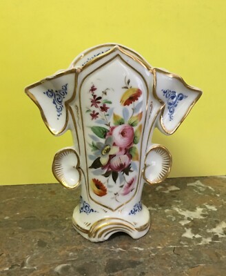Vaso Portafiori In Porcellana Fiorata E Dorata, Fine XIX Secolo