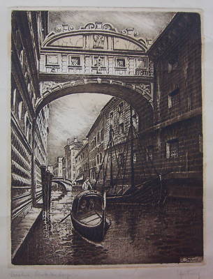 Venezia, Ponte Dei Sospiri, Gondola E Gondoliere, Festucci, Incisione d'Epoca