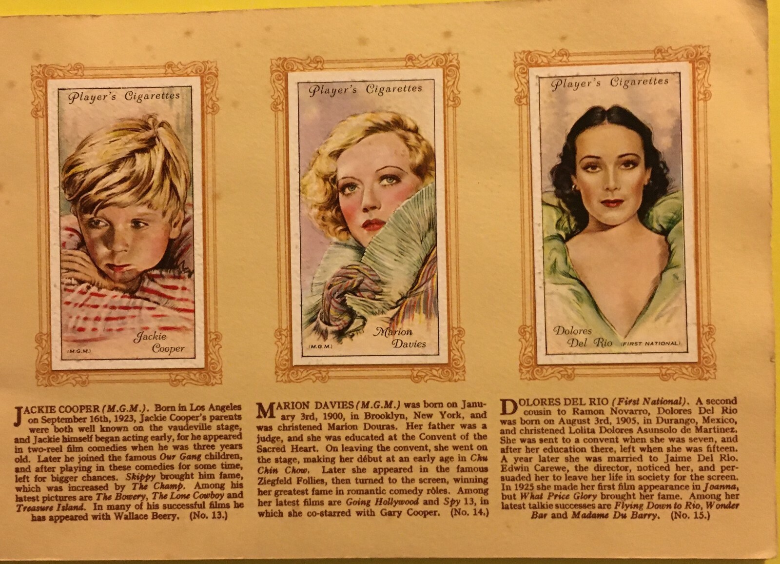 Cinema, Attori, Attrici, Film, Figurine Pubblicitarie, Raro Album, John Player'S, 1930 Circa