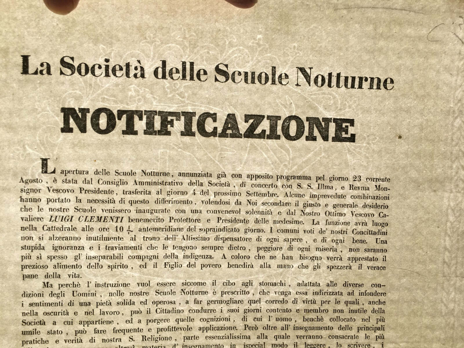 Didattica, Scuola E Scuole Notturne: Marche, Macerata, Lauri, Clementi, Filigranato, 1847