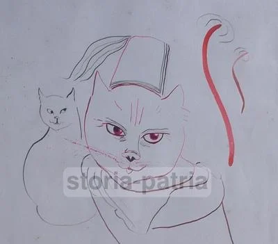 Lilian Von Radloff: Disegno Originale a Colori con Gatti, Ischia, 1961