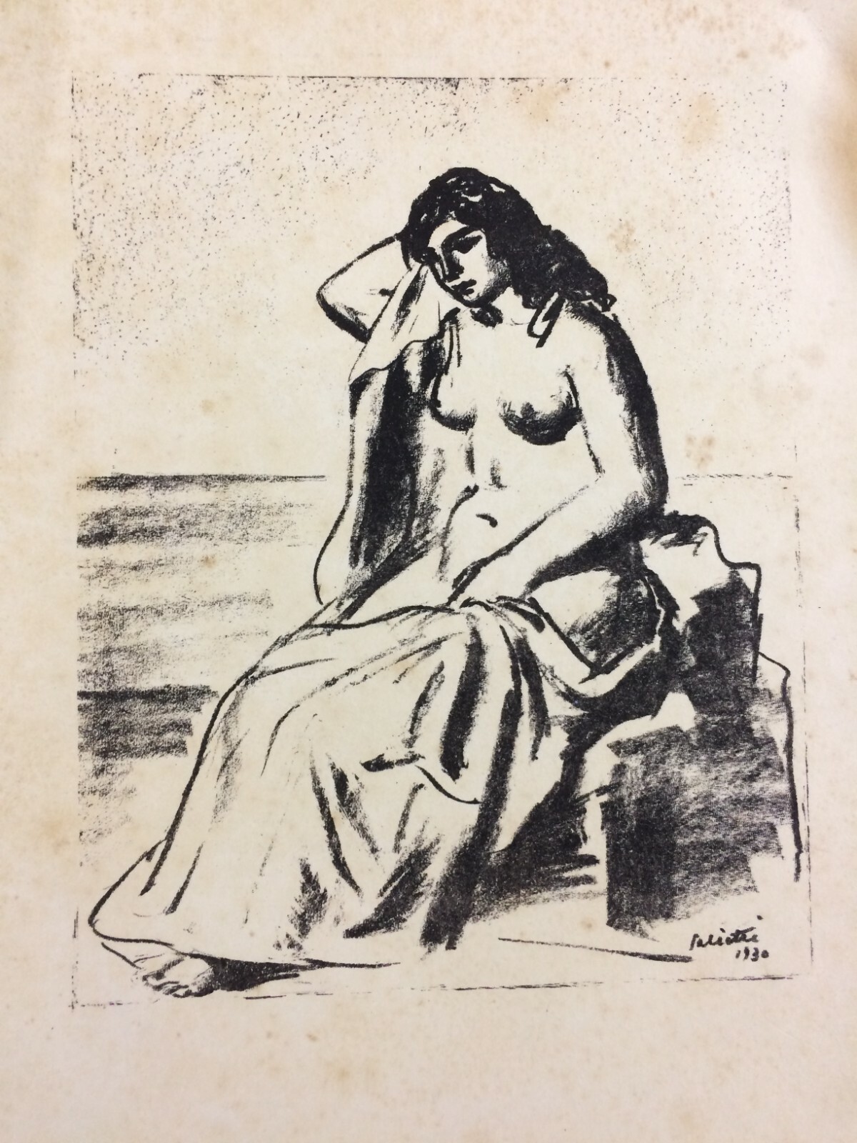 Arte Del Novecento: Alberto Salietti, Litografia Originale, Nudo Femminile