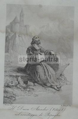 Ermitaggio Savoia Ripaglia: Duca Amedeo (Felice V). Antica Stampa, Mazza Stanghi, '800