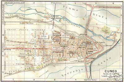 Cuneo, Piemonte: Cartografia Urbanistica, Antica Mappa Topografica E Stradario, Primo '900