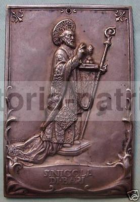 San Nicola Di Bari: Placchetta Devozionale In Metallo Argentato, Iconografia Inusuale, Anni '20